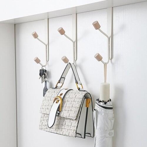 1Set Carbon Steel Wood Wall Mounted Door Hook Clothes Hanger Key Bag Holder Home Storage Organizer Bathroom Kitchen Accessories
