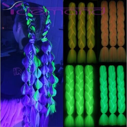 Neon Glowing Hair 60CM Florescent Light Braiding Hair Synthetic Jum bo-Braid Shining Hair in the Darkness High Temperature Fiber