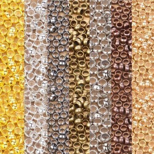 200pcs 2-4mm Round Copper Metal Beads Crimp End Bead For Diy Jewelry Findings And Components Nickle Bronze Gold Sivler Plated