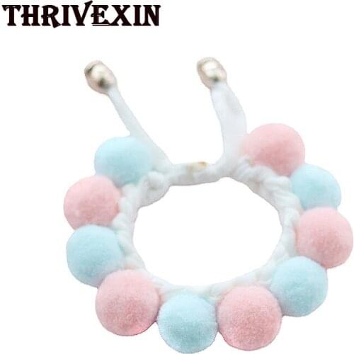 Plush Dog Collar Cat Necklace Sweet Pet Scarf Cute Accessories Pink Puppy Neck Strap with Pearl Yorkie Chihuahua Pets Product