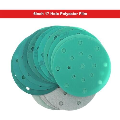 6 Inch 150mm 17 Hole Polyester Film Green Sanding Paper Wet & Dry Sandpaper Polished Paint Abrasive Tools