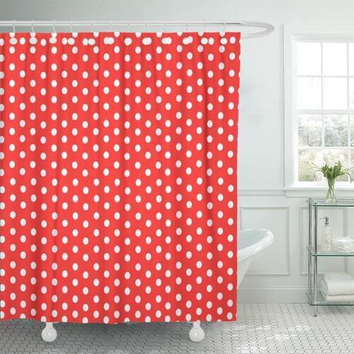 Colorful Polkadot Polka Dot Red White Pattern Spot Abstract Shower Curtains Waterproof Polyester Fabric 72 x 72 inches with Hook