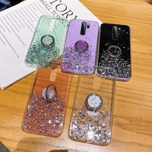 Luxury Ring Cute Bling Glitter Silicone Phone Case For Xiaomi Redmi Note 9 C 8 7 Mi 10 9 T 8 Lite Pro Ultra-thin Sequins Cover