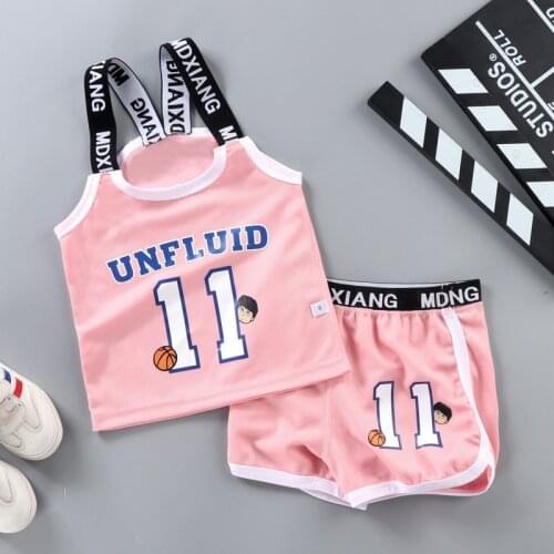 Girl Pink Basketball Suit Boys Tracksuit Kids Summer Clothes 2021 New Sport Clothes Boy Thin Vest 2 Piece Set