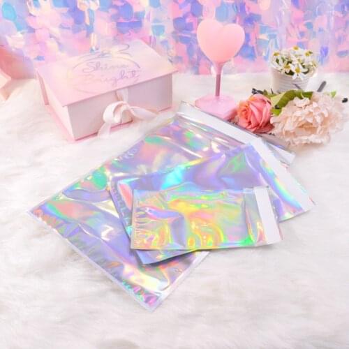 500pcs/lot Self-seal Adhesive Courier Bags Laser Holographic Plastic Poly Envelope Mailer Postal Shipping Mailing Bags Cosmetic