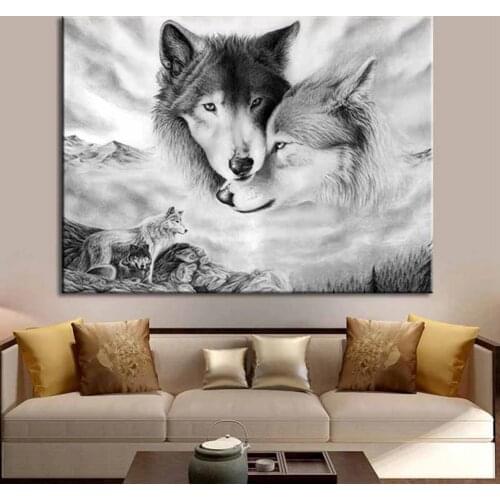 Modern animal wall art black and white wolf print prints and posters frameless paintings home decoration paintings