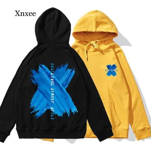 Hip Hop Harajuku X Print Hoodies Men Streetwear Cotton Hoody Sweatshirts Men Yellow Purple Hoodie Autumn Sprint Women Clothing