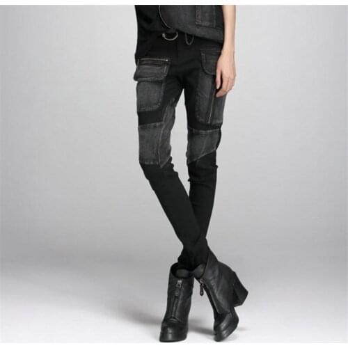 Spring women pants loose casual personality denim big pocket fight cotton harem pants female Slim thin feet pants