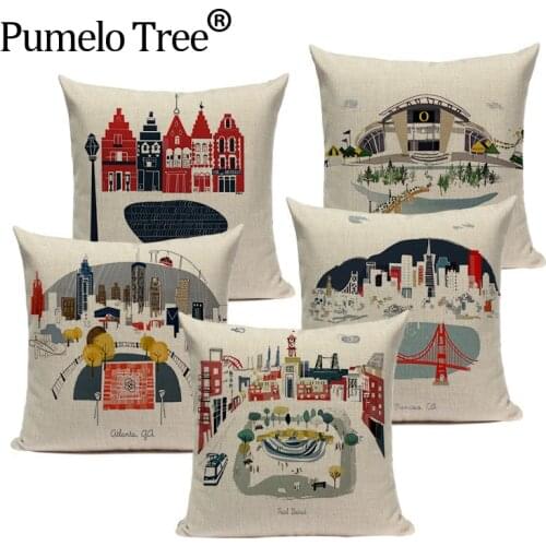 High quality square linen decorative cushion covers London Architecture one side print pillow case custom throw pillows