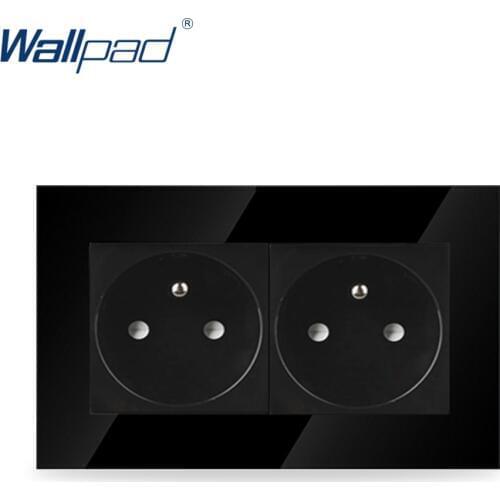 Wallpad Luxury Double French Socket Black Crystal Glass Switch 146*86mm Double 2 Pin French Wall Plug Socket , Free Shipping