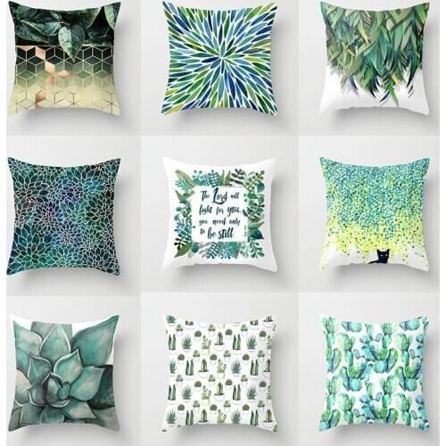 Green Plant Geometry Series Printed Polyester Pillow Covers Decorative Cojines Decorativos Para Sofa/Throw Pillows for Couch