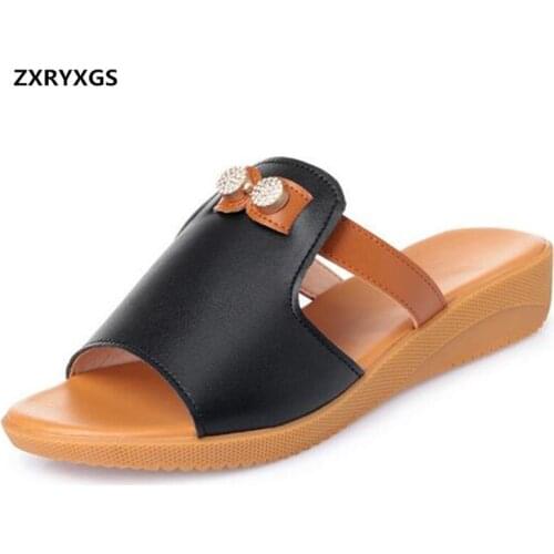 2020 Summer Soft Bottom Top Soft Cowhide Leather Slippers Stylish Casual Sandals Woman Shoes Slippers Women Sandals Large Size