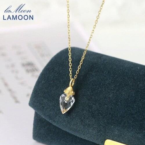 LAMOON 925 Silver Necklace For Women Reiki Cone Natural Handmade White Quartz Pendant Chain 14K Gold Plated Fine Jewelry LMNI110
