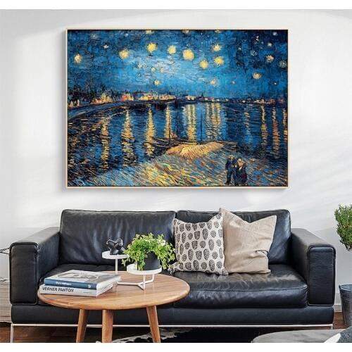 Famous Oil Paintings Starry Night By Van Gogh Impressionist Artist Wall Art Replication Posters for Living Room Cuadros