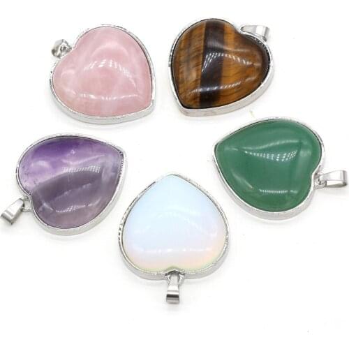 Natural Stone Agates Heart Shape Green Aventurine Rose Quartzs Pendant for DIY Jewelry Making Necklace Earring Gift Size 32x35mm