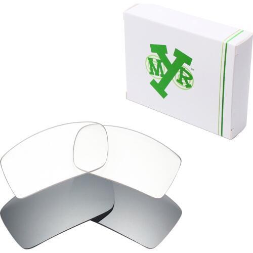 2 Pairs Mryok Anti-Scratch Replacement Lenses for Oakley Gascan Sunglasses Silver Titanium & HD Clear