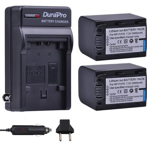 2pc 3000mAh NP-FH70 NP FH70 Li-ion Bateria+ Car / Wall Charger For Sony DCR-DVD405 407E 408 410E 450 602E 650E DCR-SR85 Camera