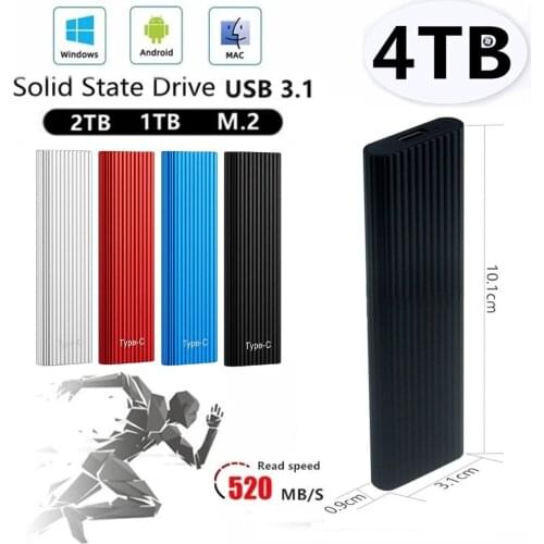 2TB Portable External M.2 SSD Mobile Solid State Stripe Drive Type-c3.1 High-speed Hard Drive External Storage Suitable for PC