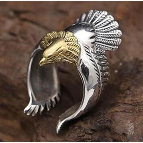 2019 New Fashion Stainless Steel 1 Pcs Retro Eagle Wings Open Ring Men Ring