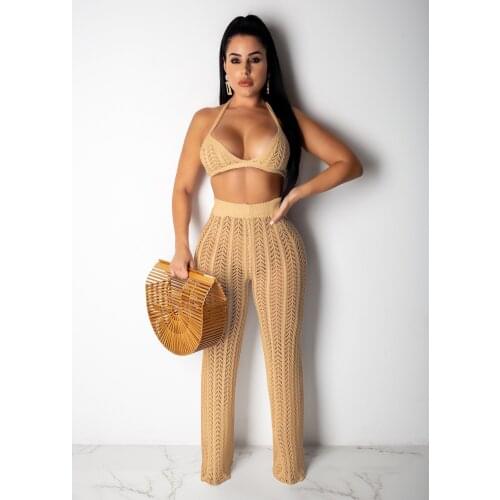 2021 Sexy Women See-through Crochet Bikini Bra Crop Top Beach Cover Up High Waist Pants 2 Pieces Beachwear Swimwear Swimsuit