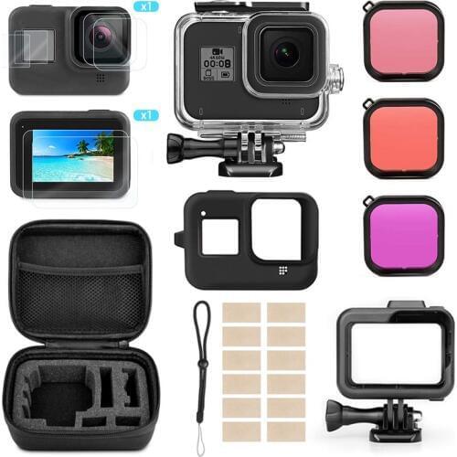22 in 1 Waterproof case Frame Silicone protective case Tempered film Filter Set For Gopro Hero 8 Black Sports Camera Accessories