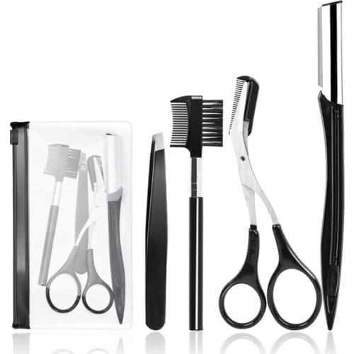 4Pcs/Set Accessories Eyebrows Clip Eyebrow Trimmer Scissors Eyebrow Shaping Knife Cosmetic Beautiful Makeup Tools