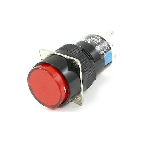 AC 220V Light SPDT 5 Pins Red Round Push Button Switch AC 250V 3A DC 30V 5A