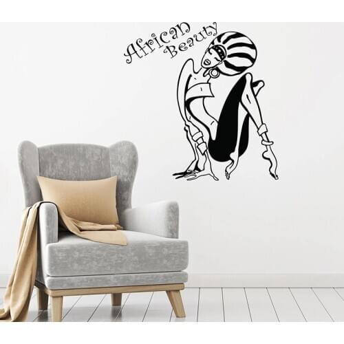 African Beauty Wall Decal Logo Beautiful Girl Cartoon Ethnic Style Door Window Vinyl Sticker Fashion Girls Room Salon Decor Q981