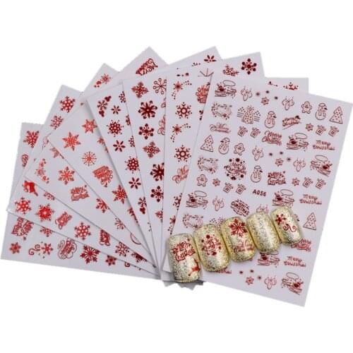 White/Rose /Gold Nail Stickers Snowflakes Red Christmas Gifts Nail Art Decals Sliders Glitter Foils Winter Decorations 3D