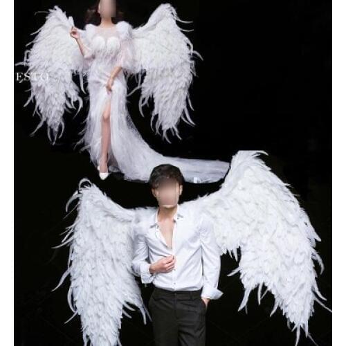 White Angel Feather wings halloween costume photography model, t-stage show, wedding wing costume prop party costplay decoration