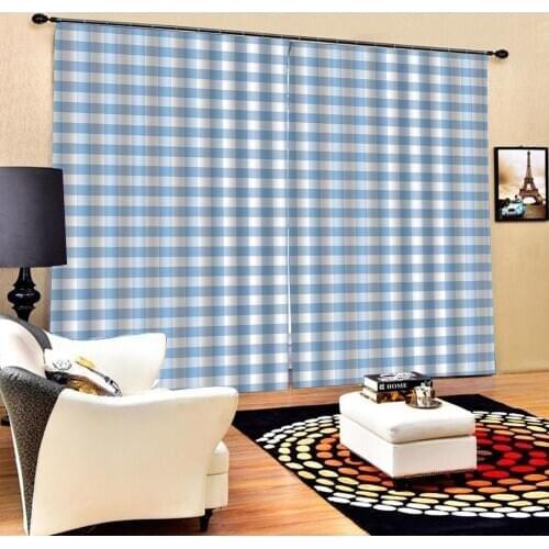 Curtain Decoration 3D Brief Blue white plaid Curtains For Bedroom Living room Polyester Room Curtain Custom curtains