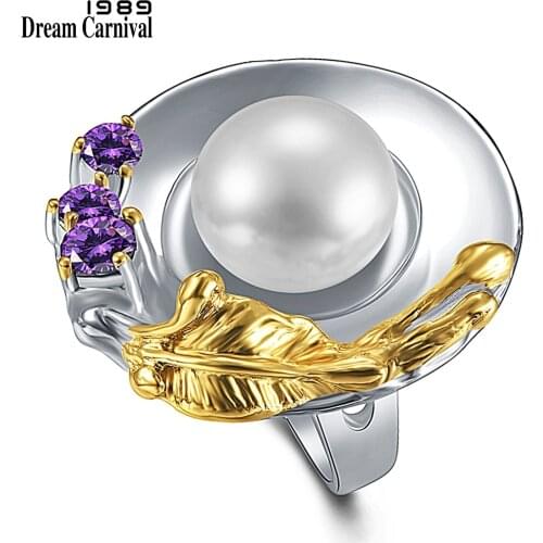 DreamCarnival1989 Brand Original Big Feminine Rings for Women Ladies Wedding Elegant Party Pearl Zircon Jewelry Hot Pick WA11873