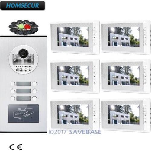 HOMSECUR 7" Wired Video Door Entry Call Intercom With RFID Outdoor Unit For 6 Apartment