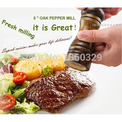 Wholesale Cooking Tools Oak Pepper Mill Salt Spice Temperos Shaker Cruet Galheteiro for Barbecue kitchen Accessory Free shipping