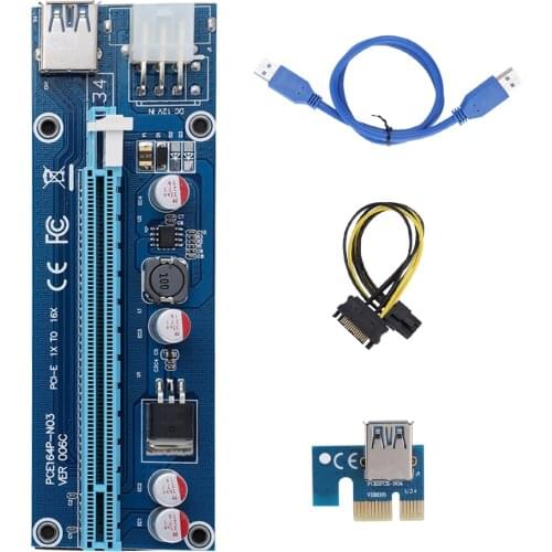1pcs PCI-E Riser Card 30CM 60CM 100CM USB 3.0 Cable PCI Express 1X to 16X Extender PCIe Adapter for GPU Miner Mining Blue