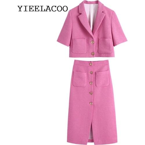 Red jacket + skirt suits spring/autumn new double-breasted jacket with short sleeves 2-piece set leisure skirt suit