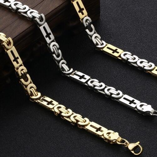 Metal Necklaces for Men Stainless Steel Hollow Cross Byzantine Link Chain Necklaces Gold Silver Color Jewelry Women Choker FN04