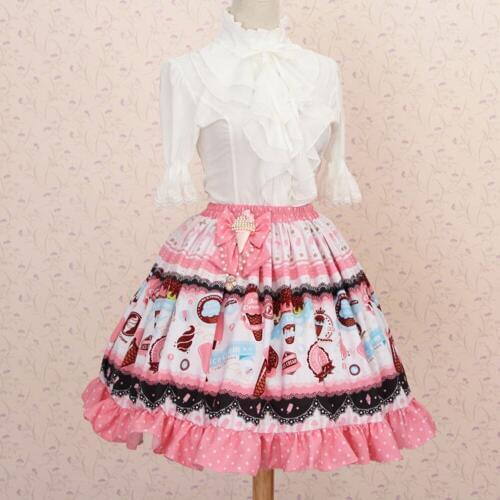 Sweet Pink candy Printed lolita skirt Polyester summer Mori girls fashion japanese elastic