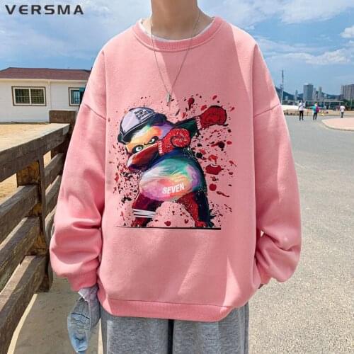 VERSMA Korean Vintage Panda Graffiti Mens Pink Hoodie Sweatshirt American Oversize White Men Cotton Hoodies Women Dropshipping
