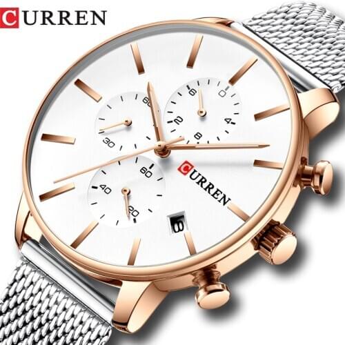 CURREN stainless steel mesh bracelet Quartz watches men casual fashion man clock chronograph and automatic wristwatch Date Reloj