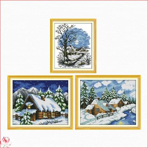 In The Winter Snow Printed Cross Stitch Kits Canvas Embroidery Needlework Sets 11CT 14CT DIY Handmade Home Decoration Crafts