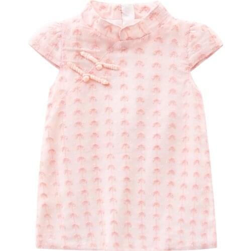 New 2021 summer thin childrens cheongsam girls cheongsam dress western style baby skirt Chinese style princess dress