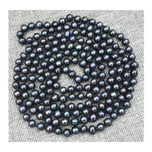 New 7-8mm Black real akoya Tahiti Cultured Pearl Necklace 50inch
