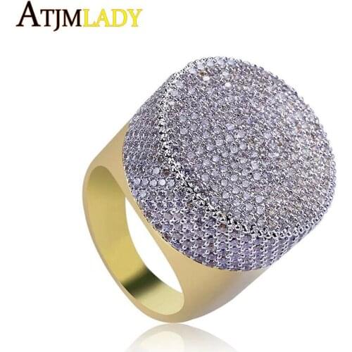 New elegant wholesale HipHop Iced Out Bling Ring Micro Pave Cubic Zircon big Round Rings big ring full Size For men cool Jewelry