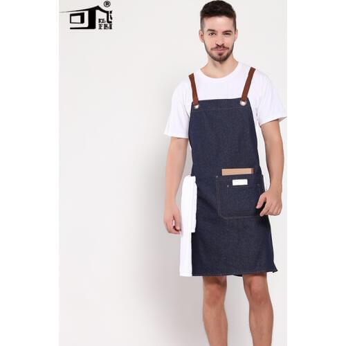 Original KEFEI High Quality Korean Chef Apron Barbecue Cooking Kitchen Apron 100% Cotton Denim Aprons for Work