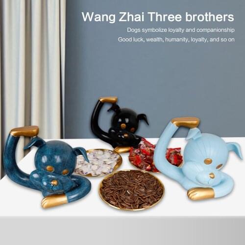 Wangcai Dog Tray Home Decor Miniature Figurine Table Decoration Storage Tray Art Sculpture Modern Living Room Desk Decor Statue