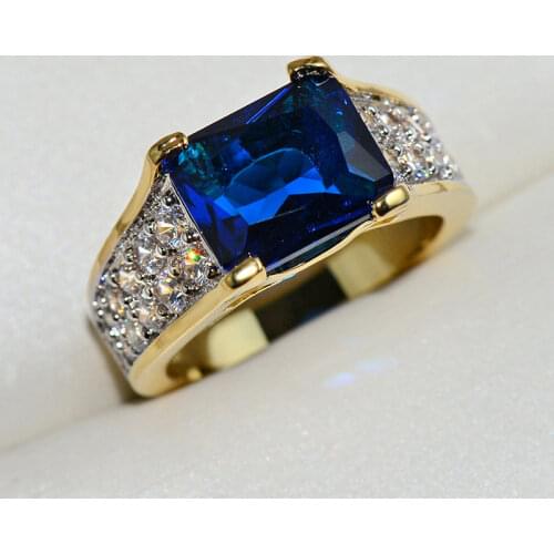 Luxury Blue Crystal AAA Cubic Zirconia Gold Rings For Men and Women Metal Plated silver wedding engagement party Ring