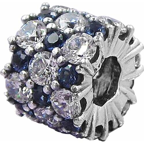 Original Blue & Clear Sparkle Arm Candy With Crystal Christmas Beads Fit 925 Sterling Silver Charm Bracelet DIY Jewelry