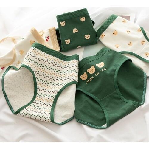 5Pcs/Lot Panties For Women Underwear Cotton Briefs Sexy Lingeries Cueca Calcinhas Underpant Girls Cute Green Bear Ladies