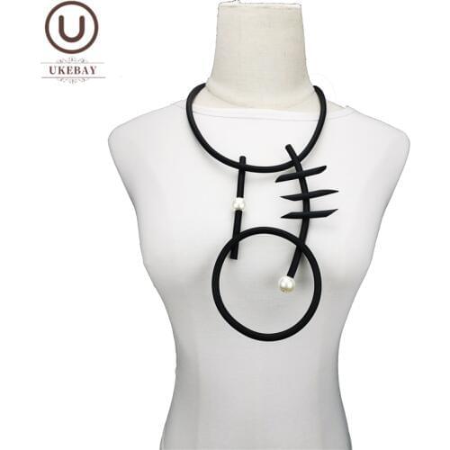 UKEBAY New Strange Jewelry Designer Handmade Necklace Women Pendant Necklaces Punk Style Black Chain Pearl Jewellery DIY Gifts